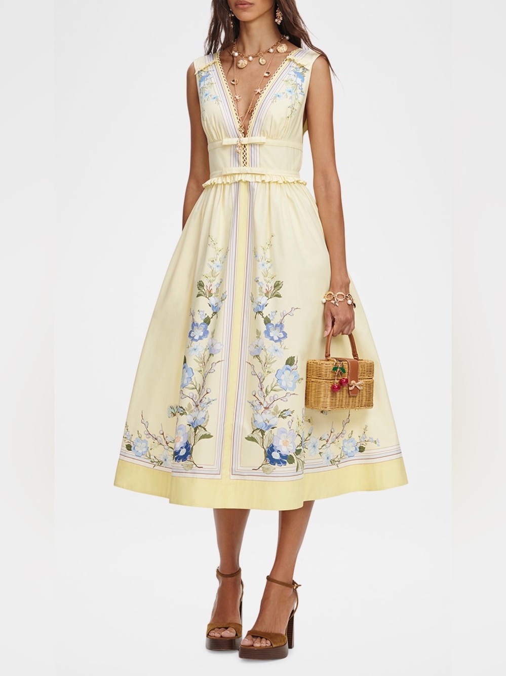 Self-Portrait Bow-detailed floral-print cotton midi dress, New - Picture 3 of 9